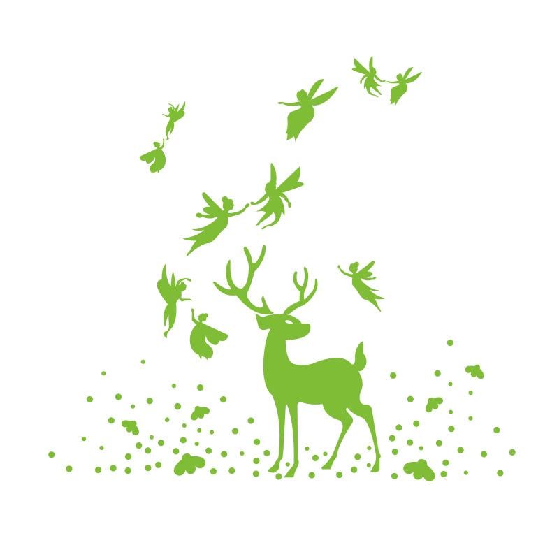 Наклейки на стену в детскую Fairy deer люминесцентные олень феи и звезды 97 шт.