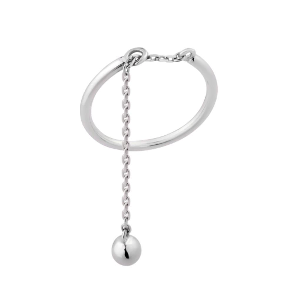 Кольцо с цепочкой и шариком серебро 925 пробы родированное 1,83 г р. 17,5-18,5 (вс558р)