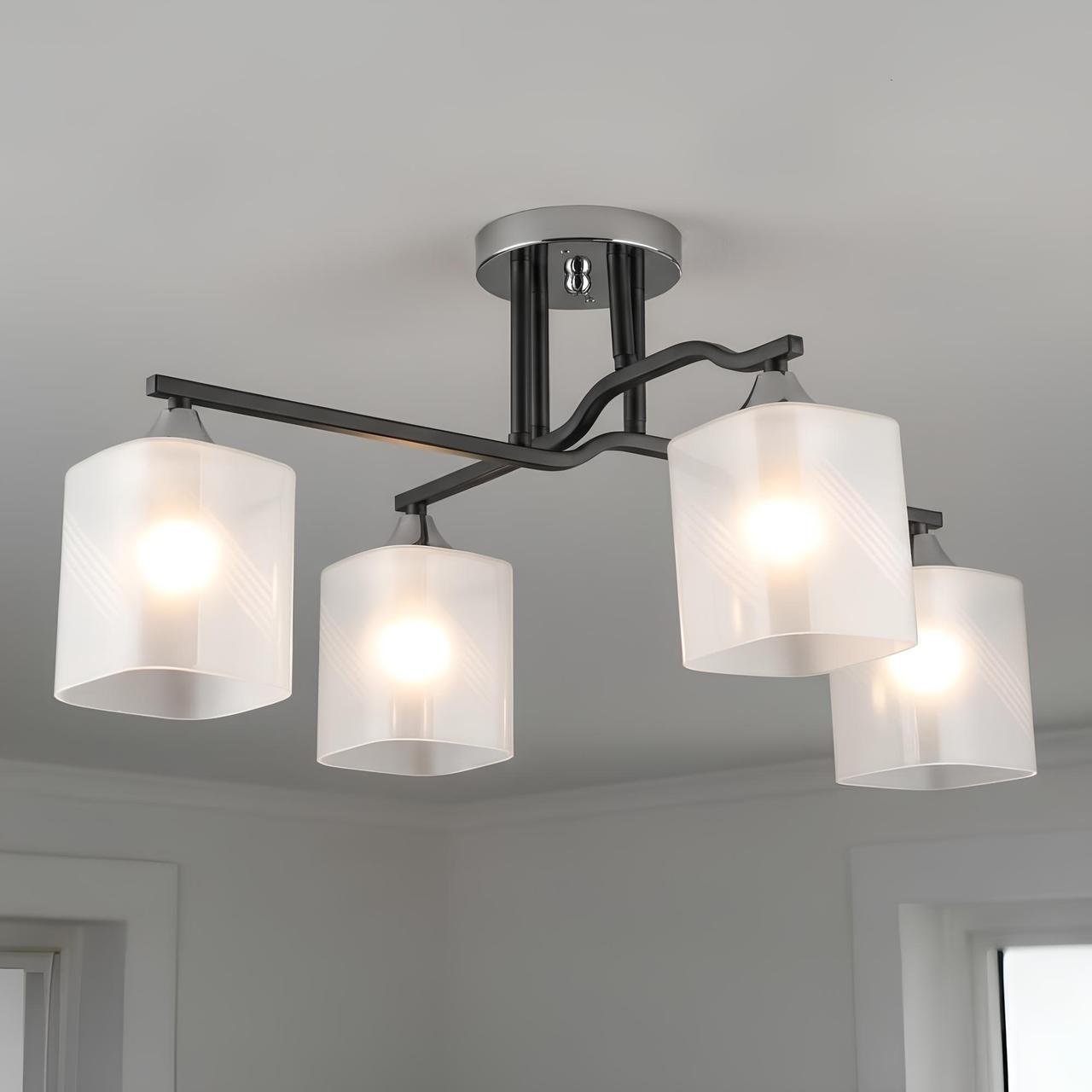 Люстра Valeso на четыре плафона квадратной формы под лампы Е27 Черный/Хром (B A4456/4 BK+CH)