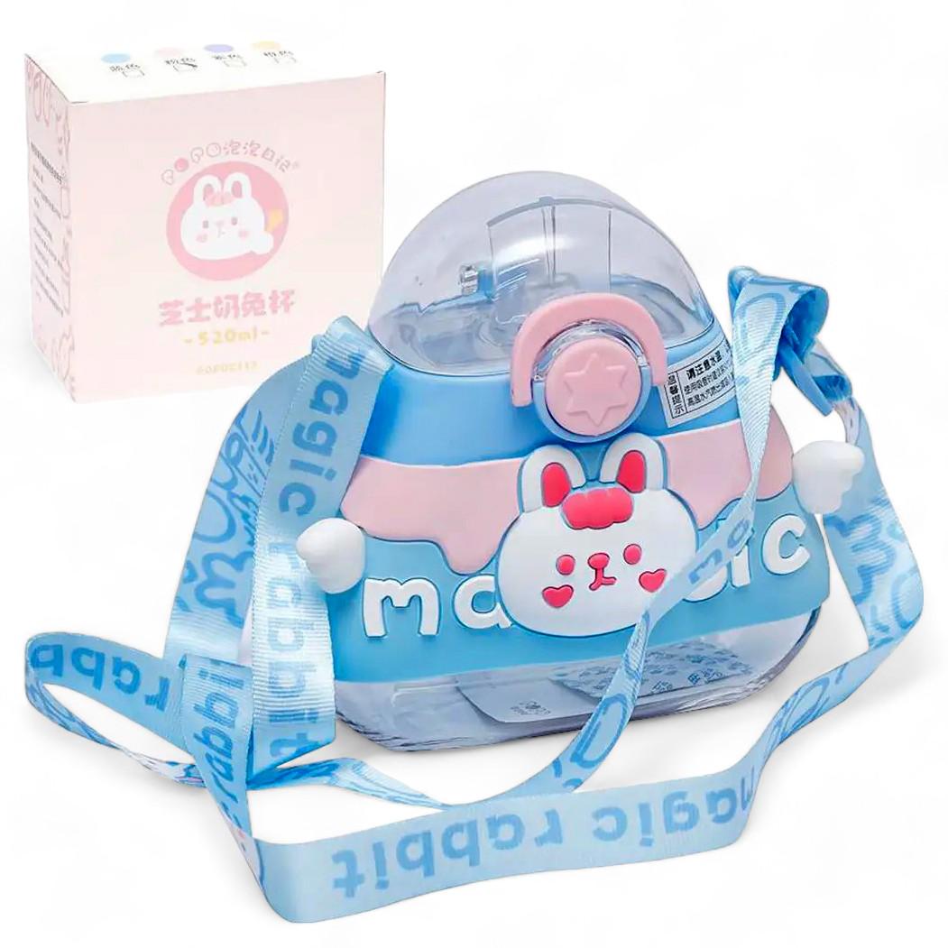 Детская бутылка для воды с силиконовой трубочкой и ремешком POP02313 520 мл Синий - фото 1