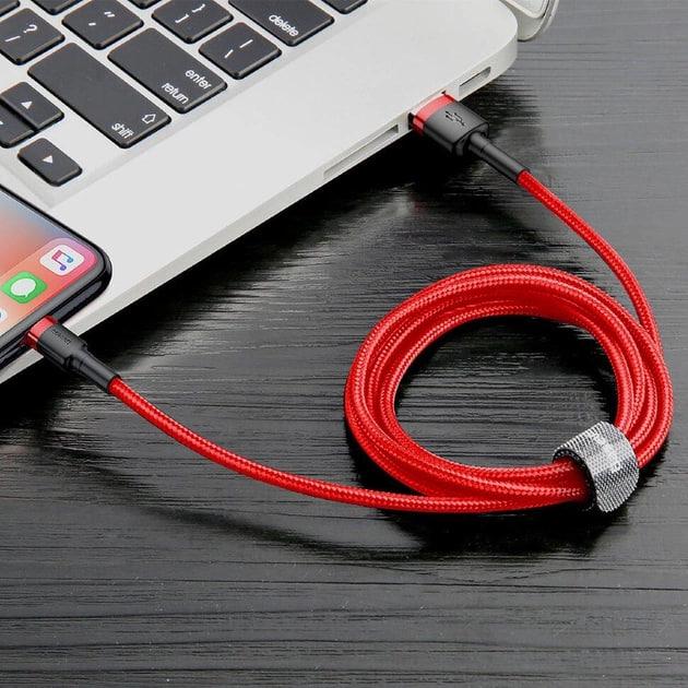 Кабель для быстрой зарядки BASEUS Cafule Cable USB to Lightning 2,4 A 1 м Red (CALKLF-B09) - фото 7