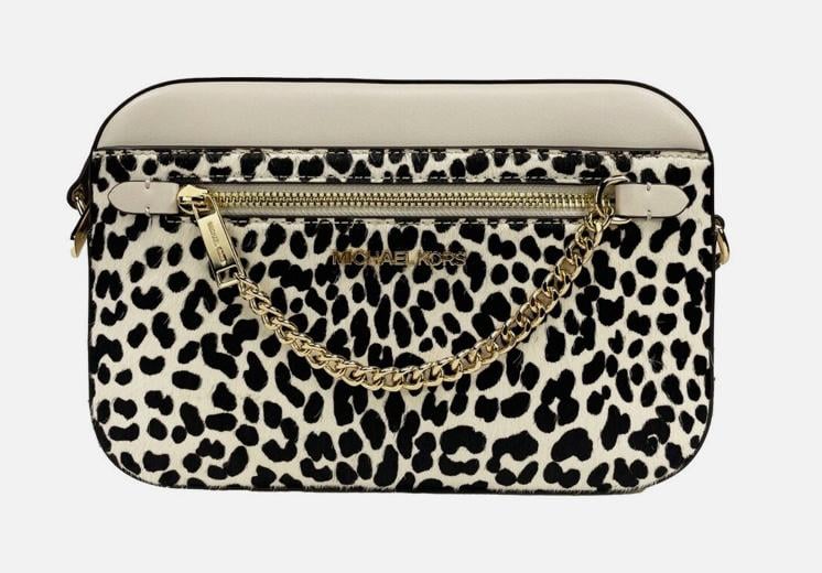 Сумка Michael Kors Jet Set Large Leopard-Print Calf Hair Crossbody Bag White (35F4GTTC9HW)