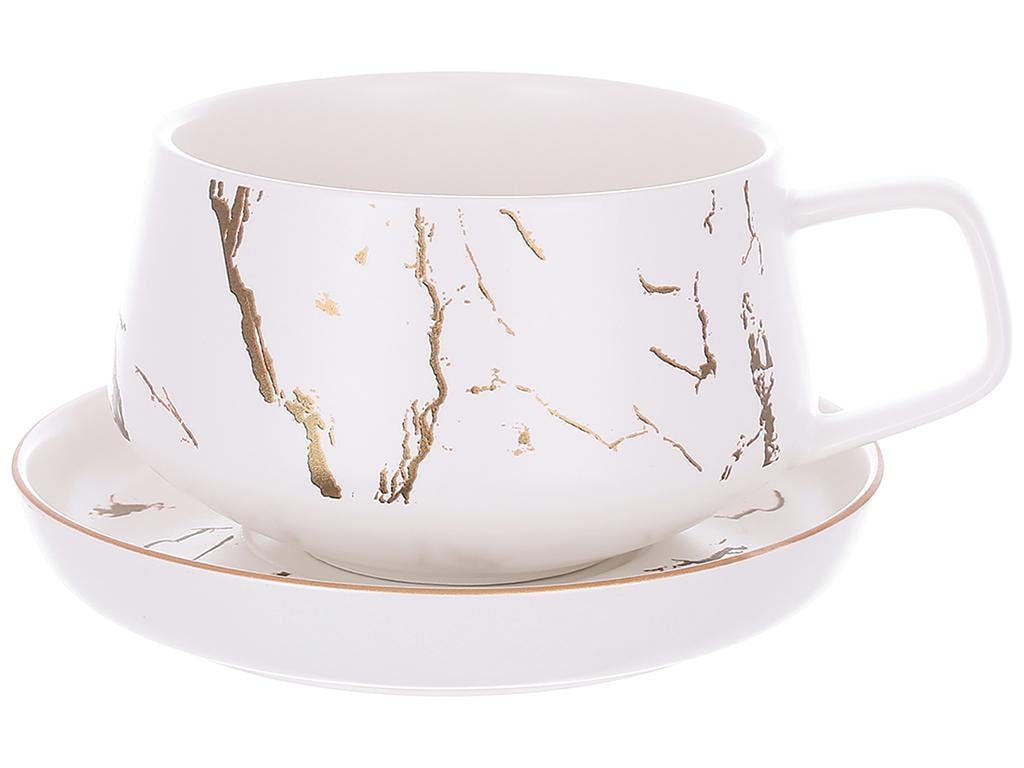 Чашка з блюдцем Мармурова розкіш набір 2 пр. 320 мл Білий з золотом (BDI-805-728)