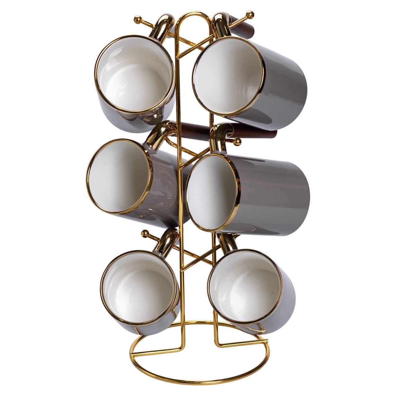 Набір чашок на металевій підставці 6 шт. по 400 мл Сірий (HP-26-12) - фото 2