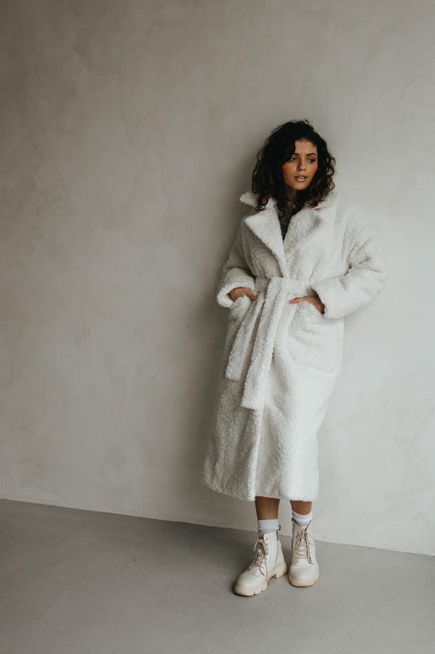 Пальто-шуба женская из эко-букле S-M Молочный (1822980649)