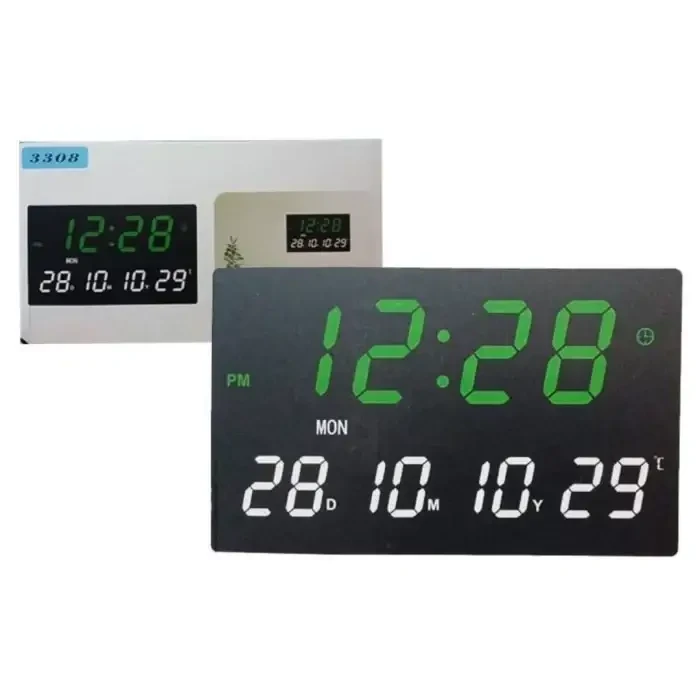 Часы настольные 3308 с LED-подсветкой сетевые с будильником на стену (9077)