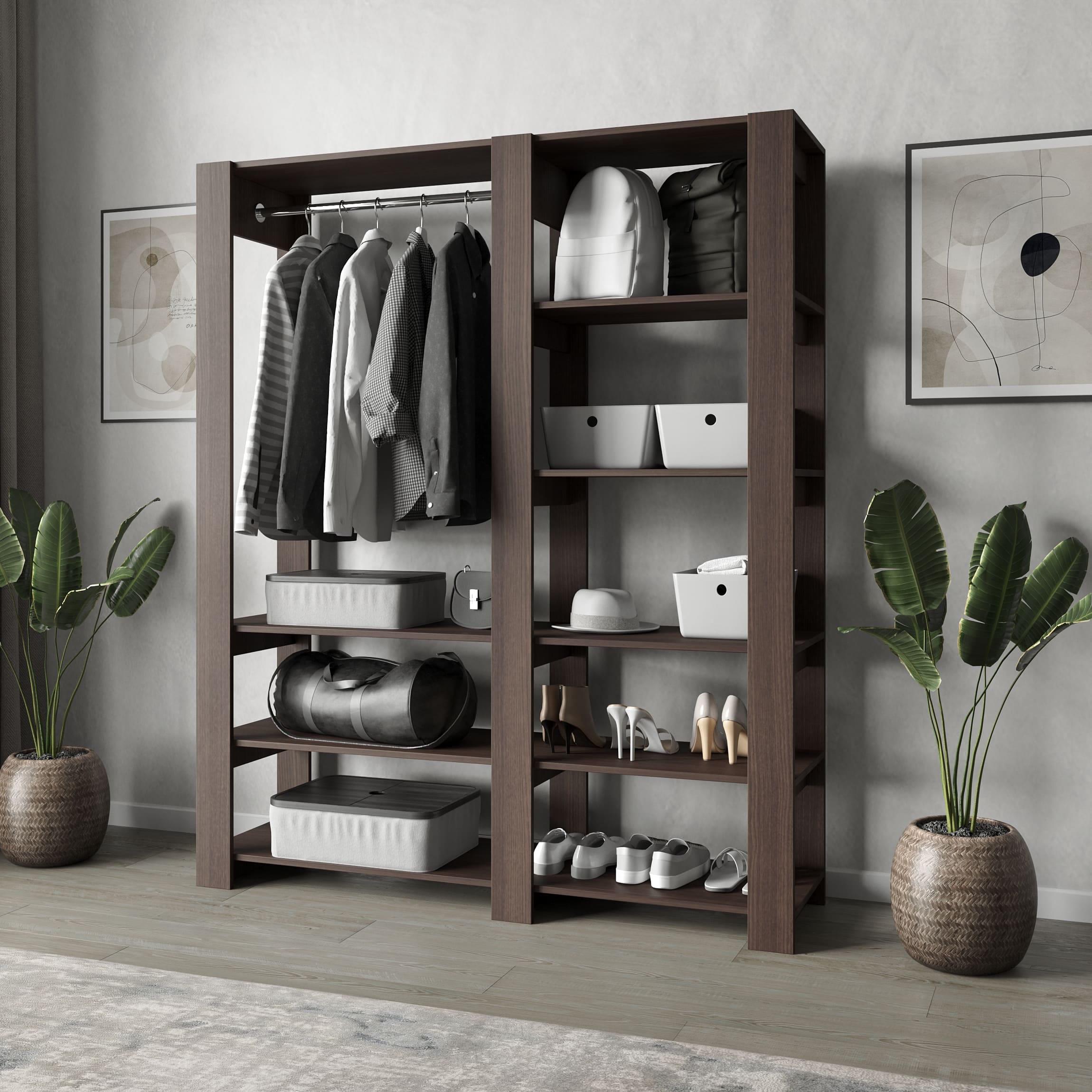 Шкаф гардеробный открытого типа с полками и штангой Венге (380471)