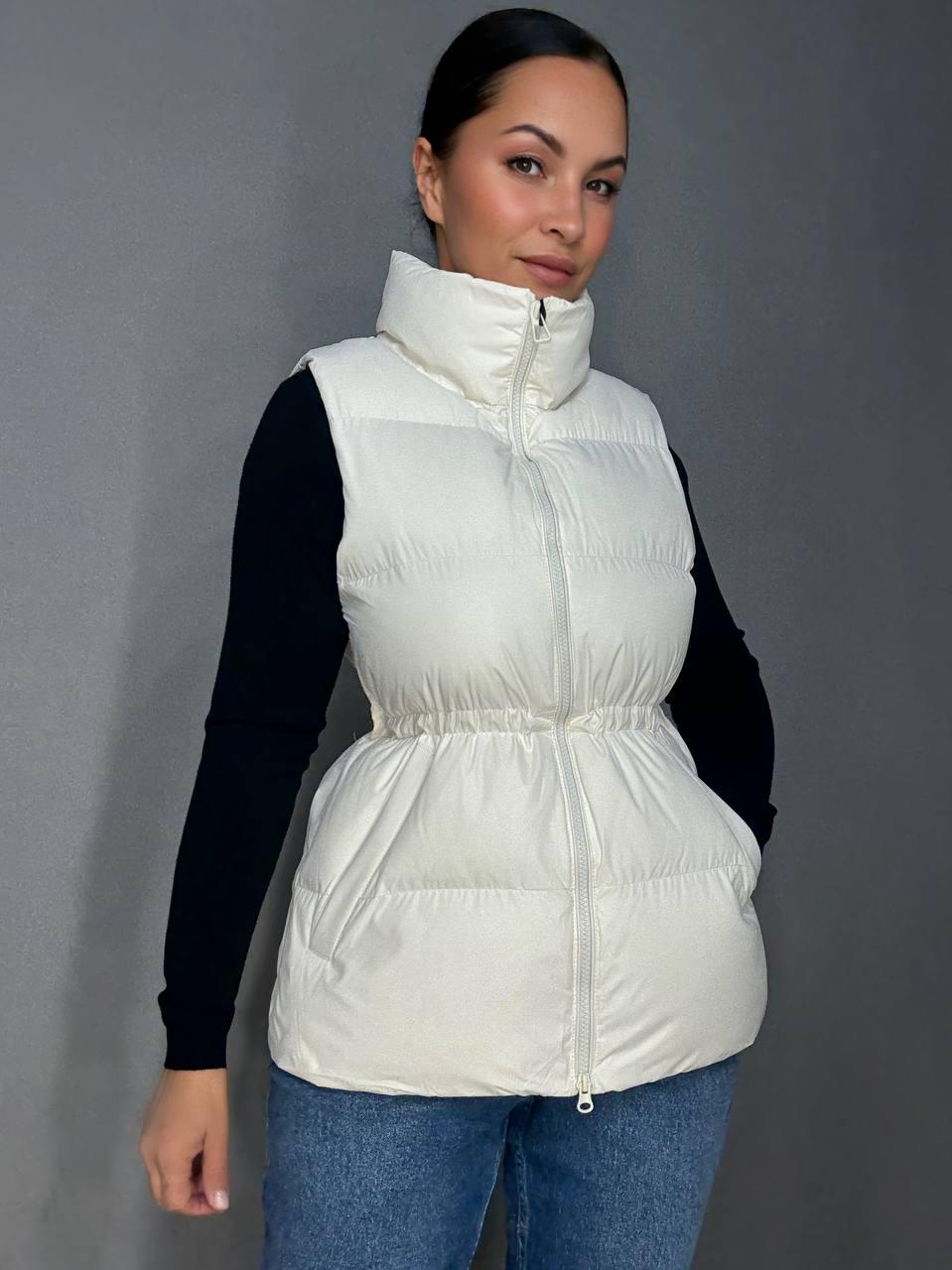 Жилетка женская LADY YEP 10006 длинная с затяжкой на талии р. 42 Молочный (5488)