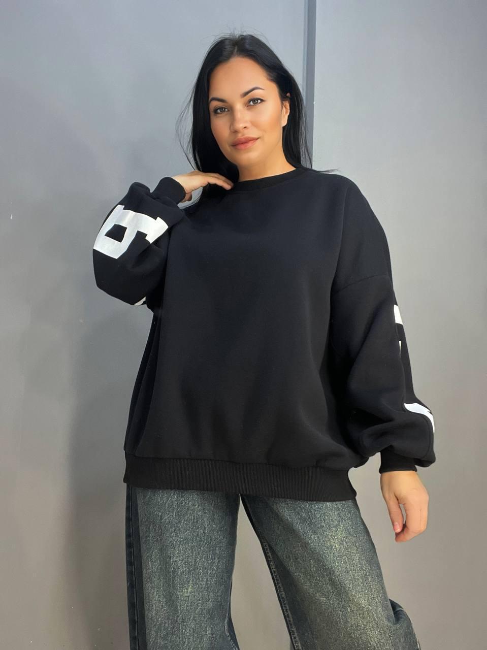 Свитшот женский DAVRAS 6001 PERFECT удлиненный утепленный на флисе OS Черный (1049) - фото 4 Свитшот женский DAVRAS 6001 PERFECT удлиненный утепленный на флисе OS Черный (1049) - фото 4