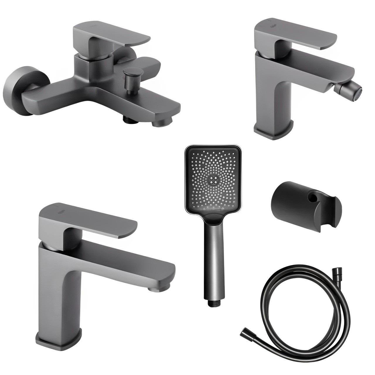 Комплект смесителей для ванны Q-tap Lipno QTLIPNO1023101G/QTLIPNO2023101G/QTNH3023101DG с душевым гарнитуром и биде Графитовый (24582213)