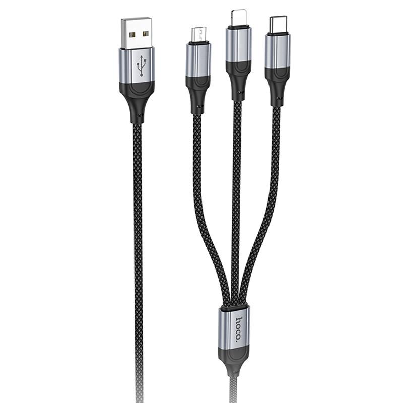 Дата-кабель Hoco X102 Fresh 3in1 USB to Lightning+MicroUSB+Type-C 1 м Black (00000074161_1)