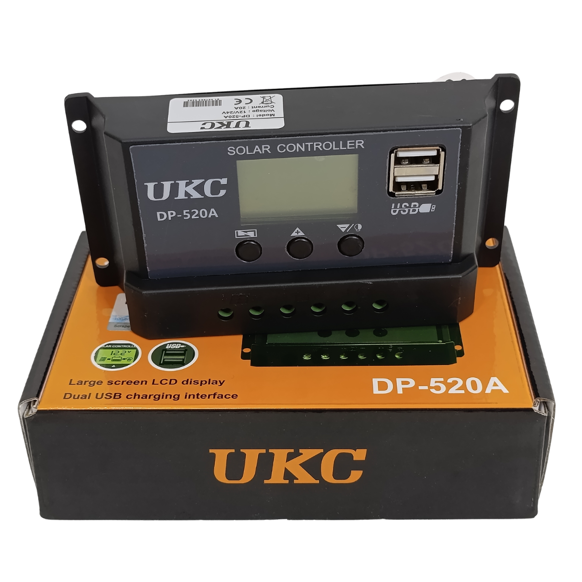 Контролер заряду для сонячної панелі 20A 12V/24V ШІМ регулятор для свинцево-кислотних акумуляторів OPEN AGM GEL (DP-520A)