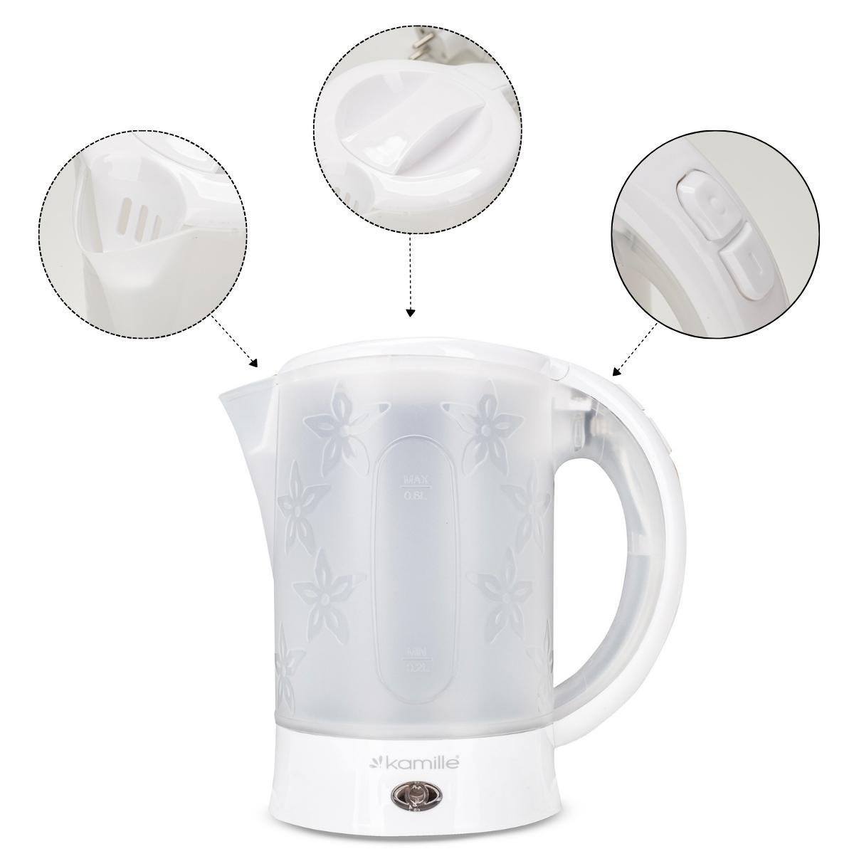 Електрочайник дорожній Kamille KM-1718A пластиковий з кружками та ложками 650 W 0,6 л Білий (124-84-1718A) - фото 6