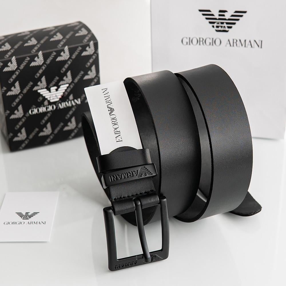 Ремень мужской Armani брендовый из натуральной кожи Черный (329 PTR)