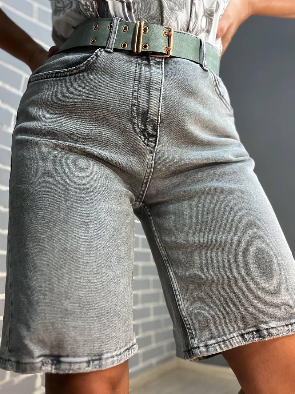 Шорты женские джинсовые SESSANTA 16756 Mом бермуды зеленый ремень стрейчевые р. 30 Серый (2409) - фото 5
