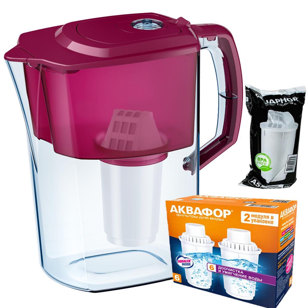Фільтр-глечик Аквафор Атлант А5 два модулі В6 жорсткість Вишневий (1859311790)