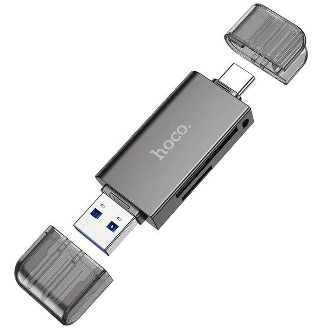 Картридер Hoco HB39 USB 3.0/Type-C 3.0 на SD/TF Серый