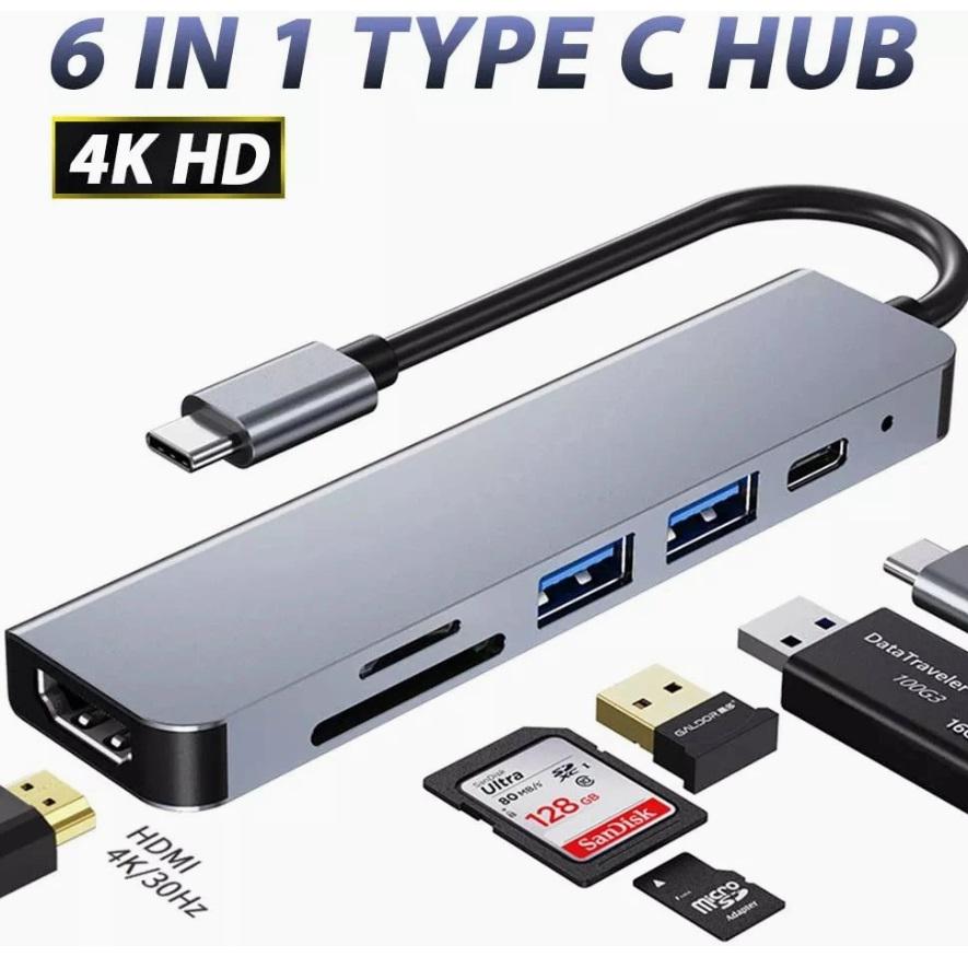 USB-хаб для ноутбука 6в1 4K HDMI 2 USB 3.0/SD/TF Card Reader/PD Female (Hub-6/1) - фото 2