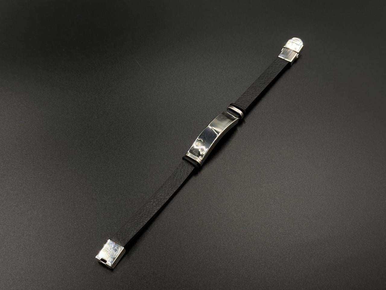 Браслет на руку с металлической вставкой под гравировку из экокожи 215 х 9 х 1.5 мм Черный (CT-007-2)