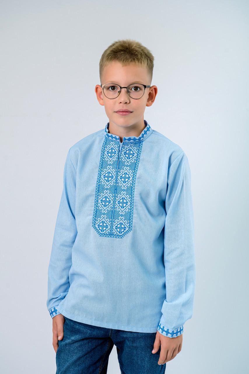 Вышиванка на мальчика натуральный лен с длинным рукавом 158 см Голубой (1801917509) - фото 5