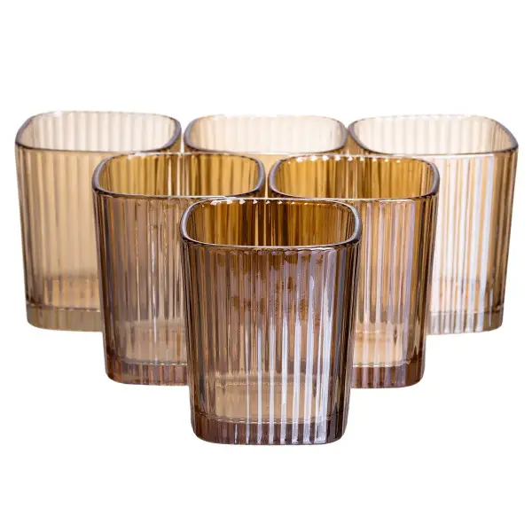 Набір склянок квадратних із товстого скла ребристих 6 шт. по 250 мл Коричневий