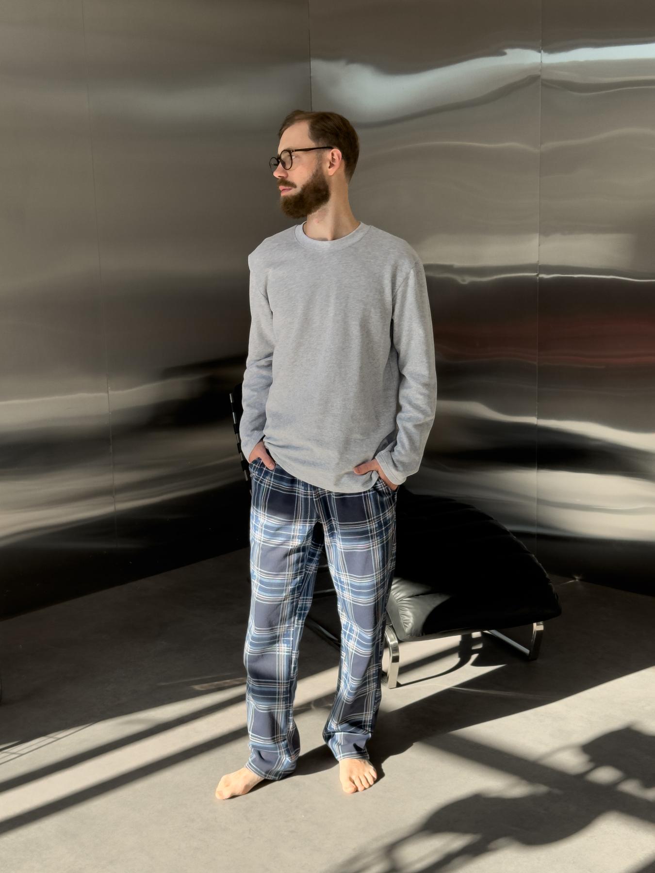 Пижама Скандинавия теплая с начесом в клетку брюки/лонгслив 3XL Сине-голубой (KMW06/2) - фото 4 Пижама Скандинавия теплая с начесом в клетку брюки/лонгслив 3XL Сине-голубой (KMW06/2) - фото 4