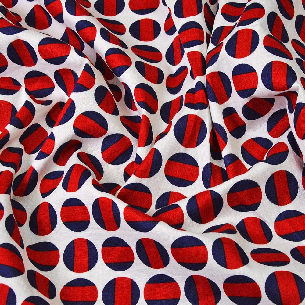 Тканина поплін стрейч коло Геометрія Червоний/Темно-синій (15861)