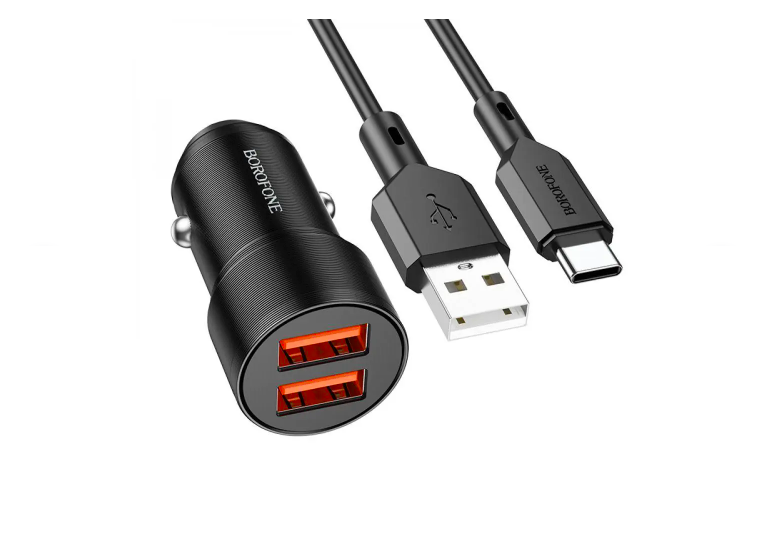 Зарядний пристрій автомобільний Borofone BZ19 Wisdom 2USB/2,4A Type-C Black Зарядний пристрій автомобільний Borofone BZ19 Wisdom 2USB/2,4A Type-C Black