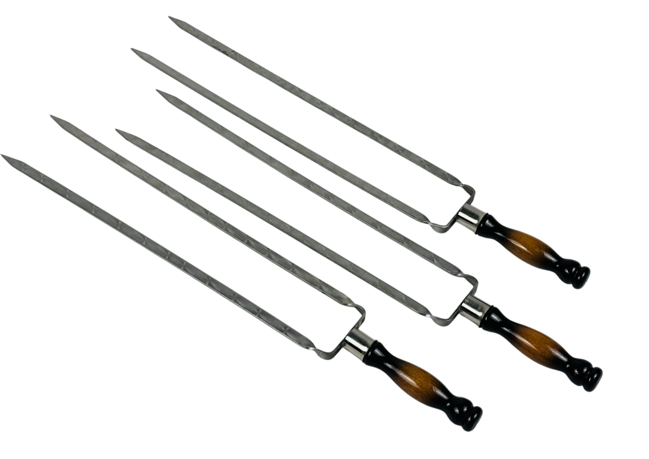 Набор двойных шампуров Премиум из нержавеющей стали 3 мм с деревянной ручкой 65 см 3 шт. Черно-коричневый (124-10-SH-3110)