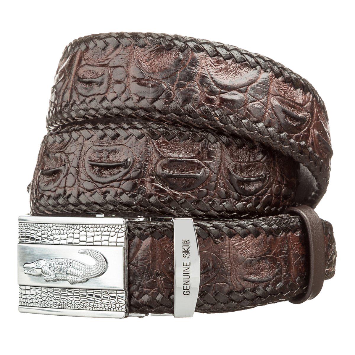 Ремень автоматический Crocodile leather 18598 из натуральной кожи крокодила Коричневый