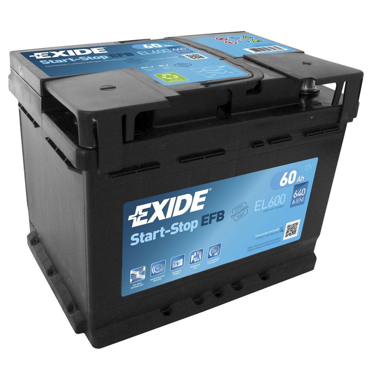 Аккумулятор автомобильный EXIDE Start-Stop EFB EL600 EN 6СТ-60Ah АзЕ 640A (76019)