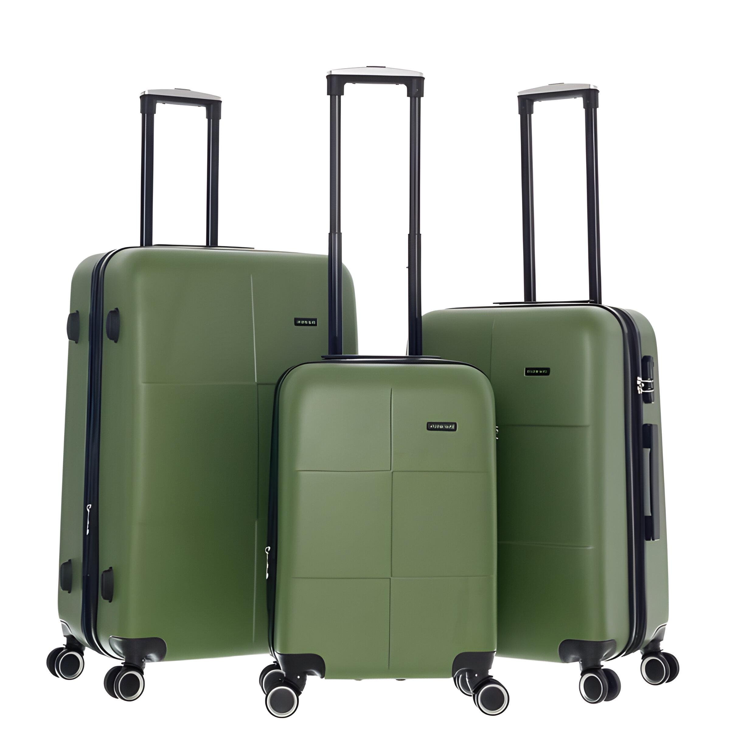 Набір валіз 3в1 пластик з кодовим замком та телескопічною ручкою Хакі (522) - фото 1