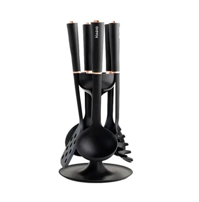 Набор кухонных приборов Magio MG-1140 5 кухонных приборов с подставкой Черный (iz16786)