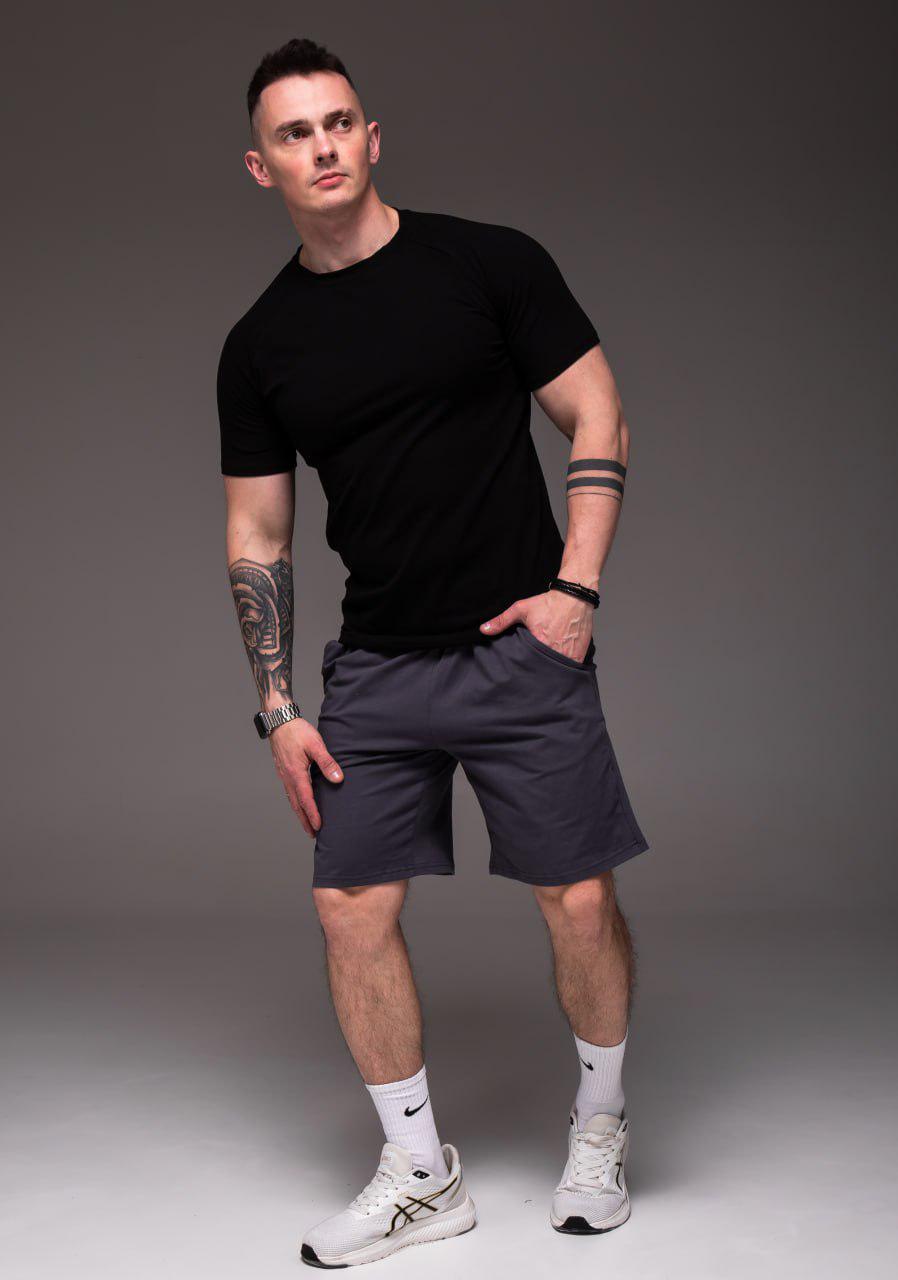 Прогулочный костюм мужской летний футболка/шорты XL Черный/Графитовый (2382/2/4) - фото 3