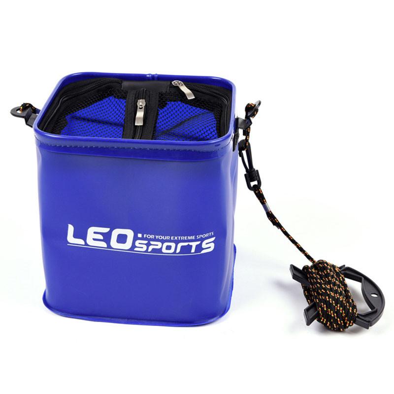 Ведро рыболовное LEO 26345-A21 для хранения рыбы с веревкой и сеткой 21 см