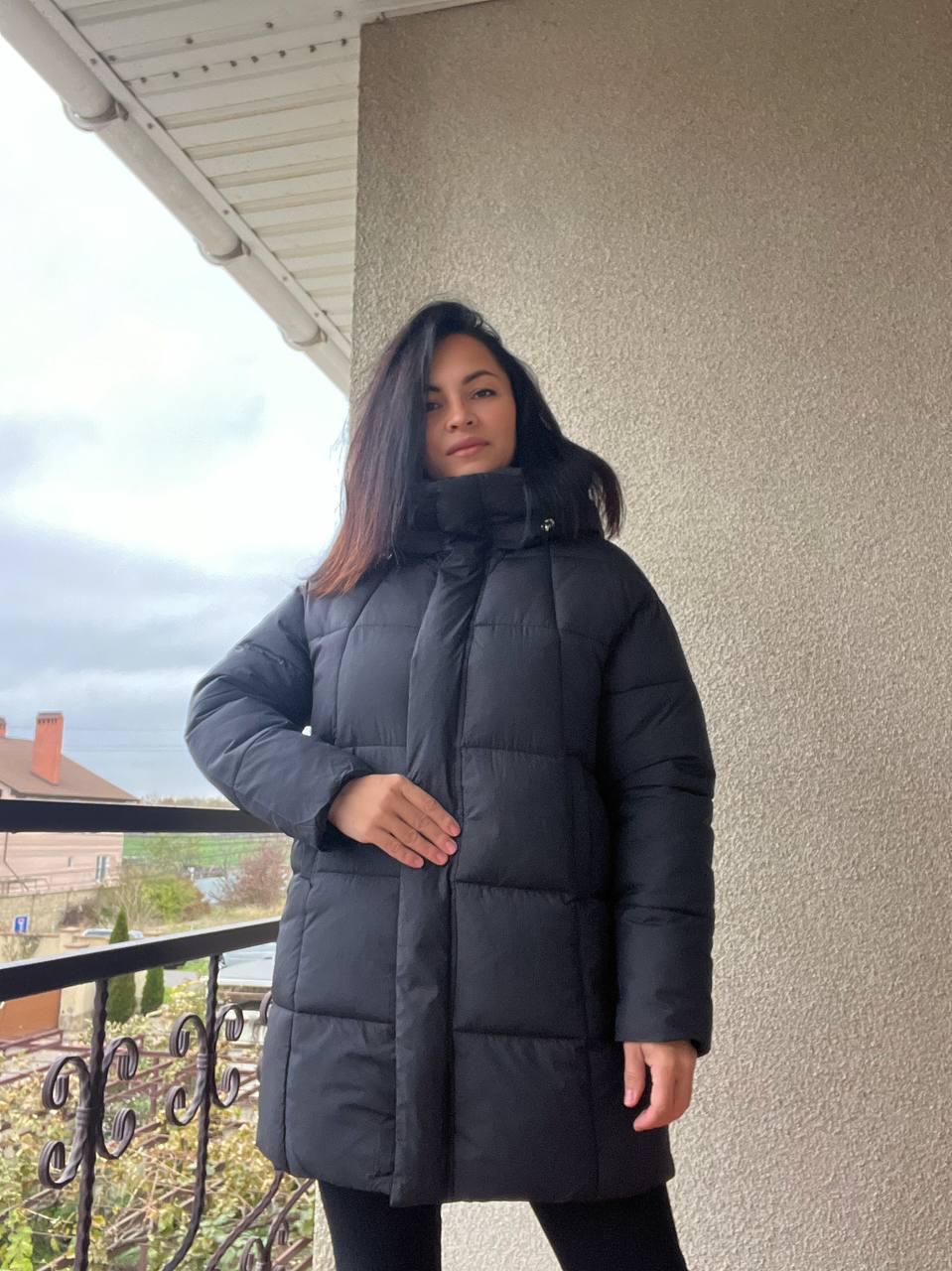 Куртка женская Lady Yep 9045 длинная стеганая с капюшоном пальто р. 46 Черный (3084)