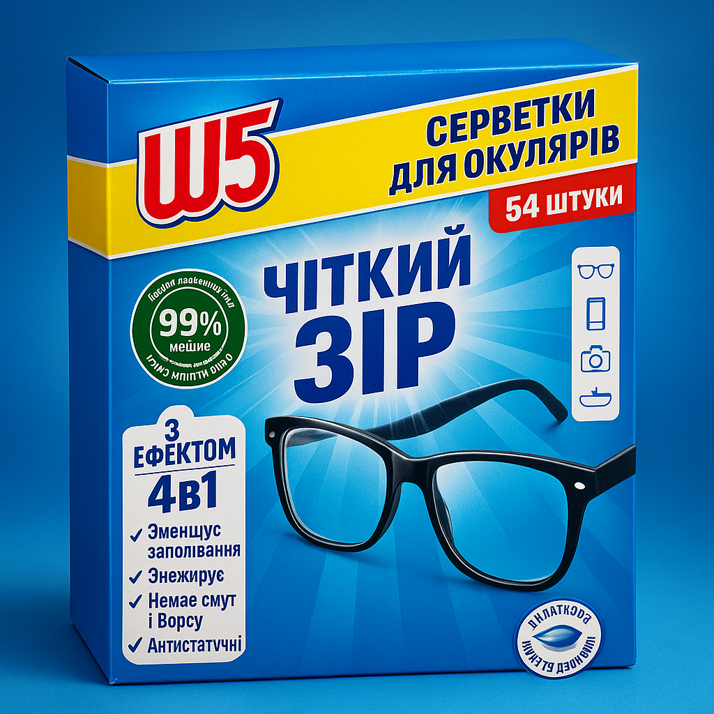 Влажные салфетки для очков W5 антистатические без разводов 54 шт.