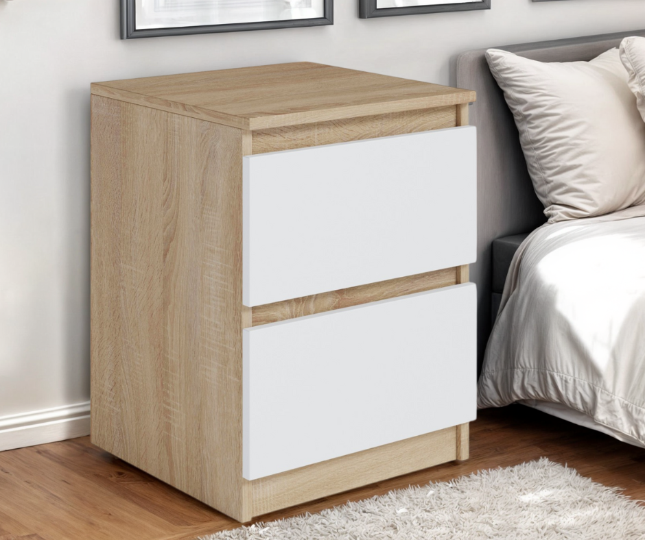 Тумбочка прикроватная Tobi Sho Lea T-225 с двумя ящиками для спальни 400х500х400 мм Сонома/Белый - фото 1