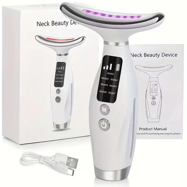Массажер аккумуляторный электрический для лица Neck Beauty Device с LED-дисплеем 7 режимов USB-зарядка