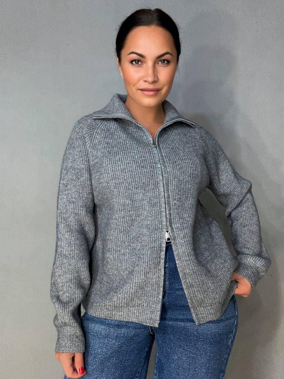 Кардиган женский A-N 1899 свитер на молнии вязаный OS Серый (5411) - фото 4