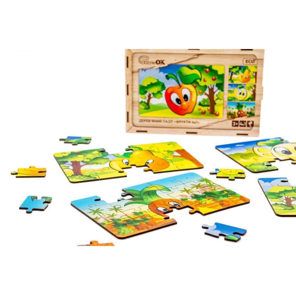 Пазл дитячий дерев'яний Фрукти 4 в 1 Puz-84681 80 ел. (RLT52640) - фото 4