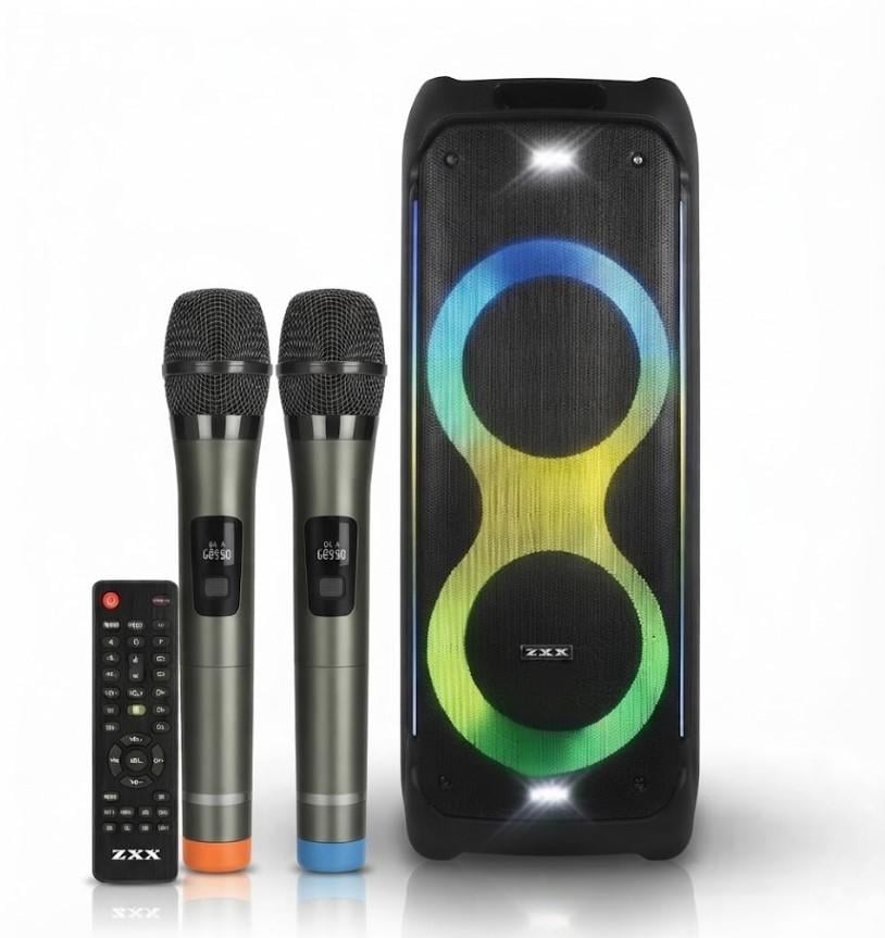 Портативная колонка ZXX-5580 100 Вт 2х10" Bluetooth TWS/FM/USB/TF/LED 2 микрофона/пульт ДУ (2104619591)