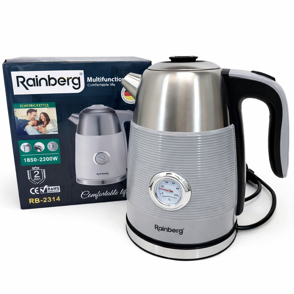 Електрочайник Rainberg RB-2314 з термометром та автовимкненням 1,7 л 2200 Вт Сірий (33164732)