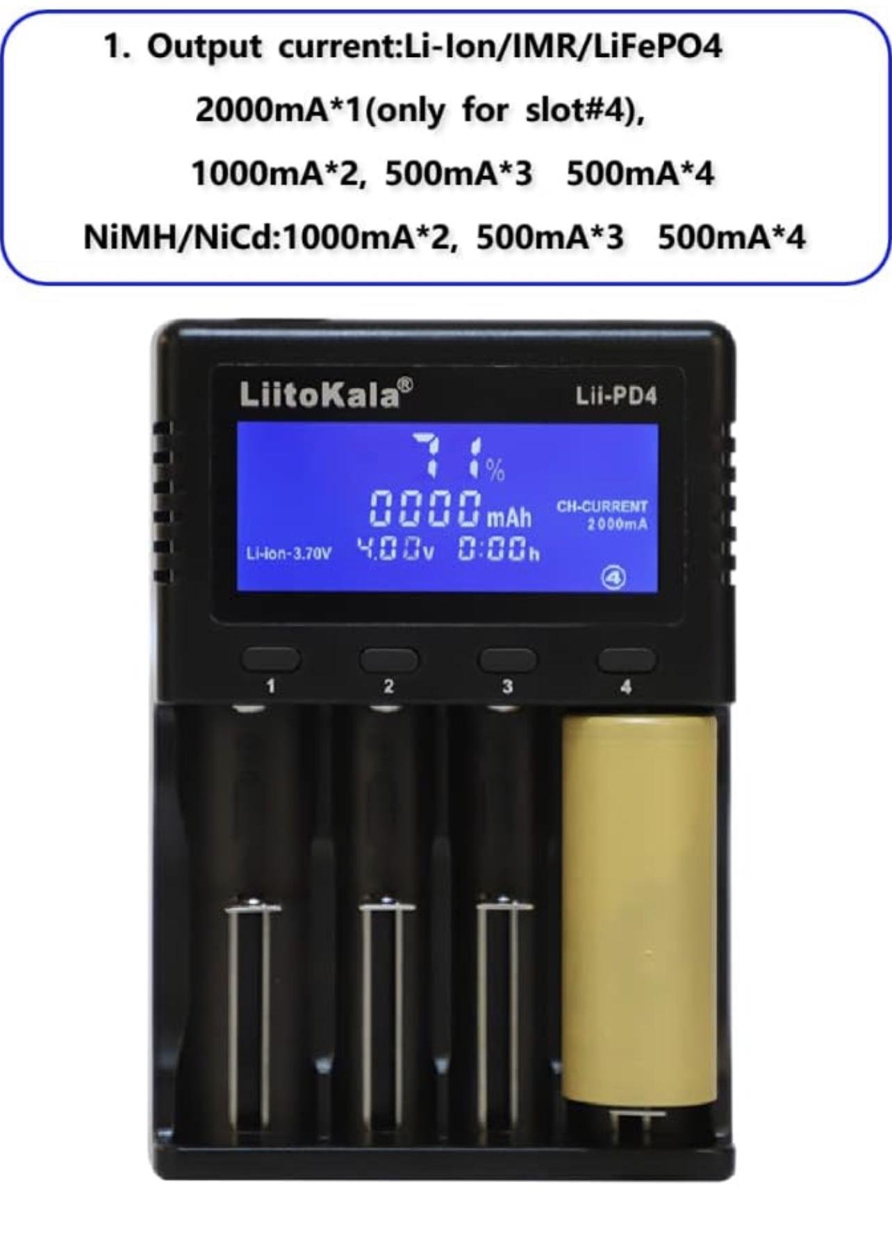 Зарядное устройство Kayfovo для аккумуляторных батарей АА/AAA с быстрой зарядкой LCD дисплеем Liitokala PD4 (28927) - фото 2 Зарядное устройство Kayfovo для аккумуляторных батарей АА/AAA с быстрой зарядкой LCD дисплеем Liitokala PD4 (28927) - фото 2