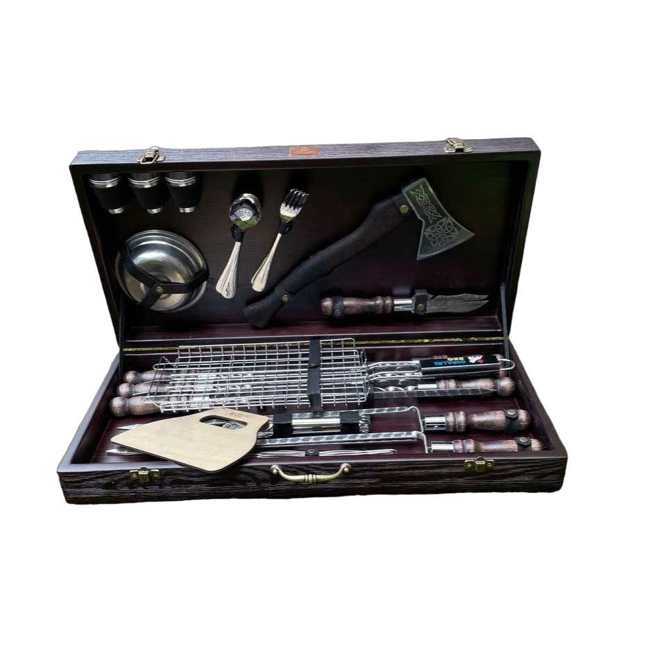 Набір шампурів Gorillas BBQ Зубр 2.0 в дерев'яній коробці