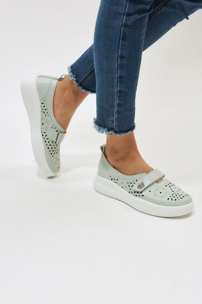 Мокасины женские ALLSY кожаные р. 38 Зеленый (195225) - фото 5