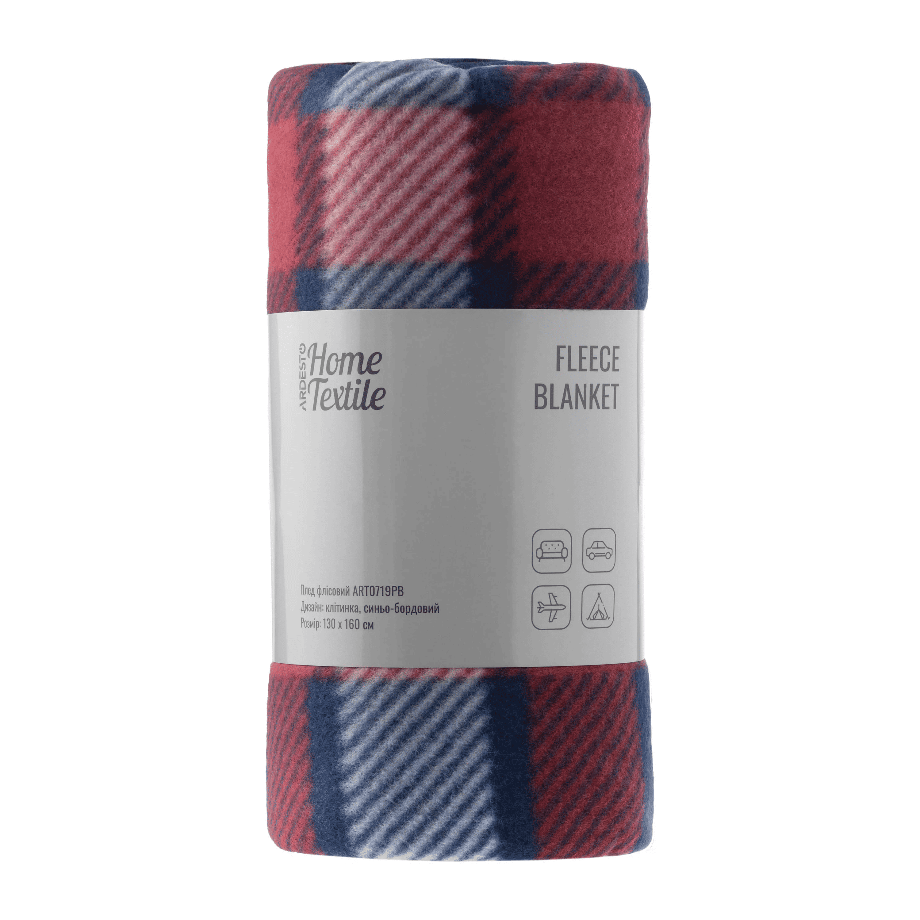 Плед-покрывало мягкий в клетку Ardesto Fleece из 100% полиэстера для спальни/гостиной и детской 130x160 см Сине-бордовый (ART0719PB)