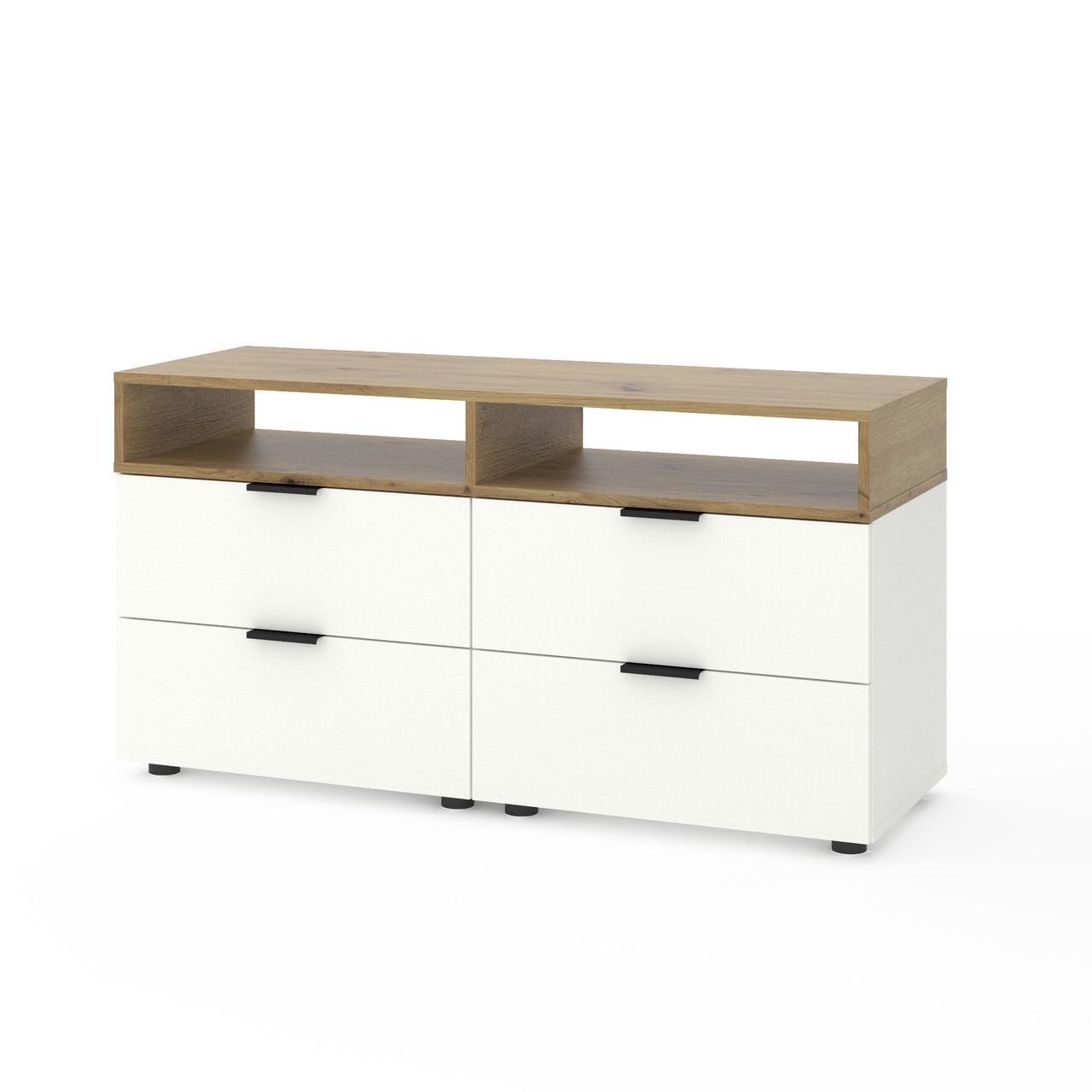 Тумба під ТВ Metkas Home A020 ЛДСП 1200x420x625 мм Білий Сніг/Дуб Артізан