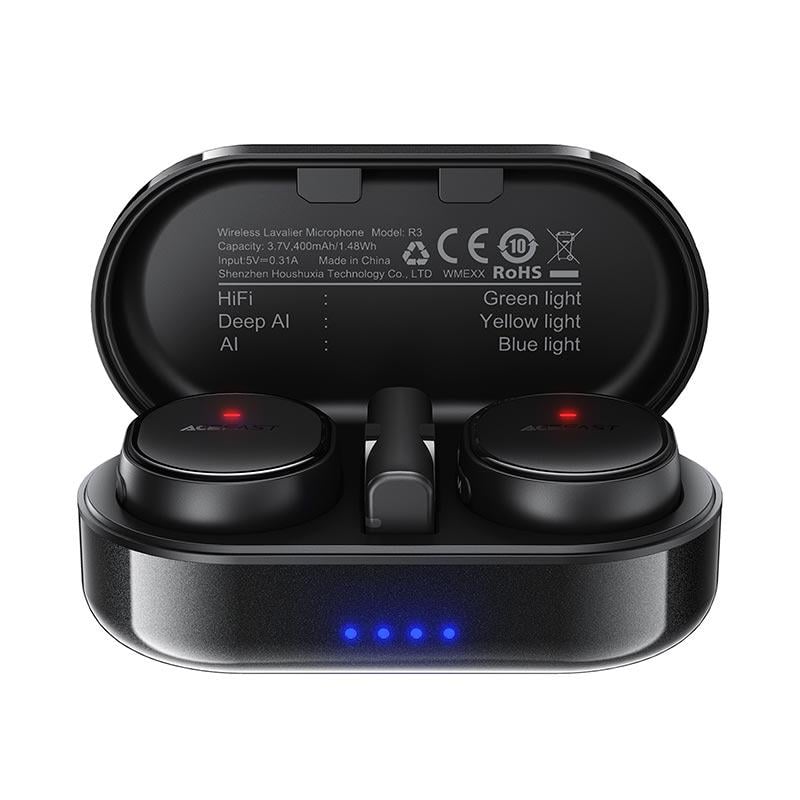 Петличний бездротовий мікрофон з магнітним кріпленням Acefast R3 USB-C AI шумозаглушення з кейсом 2 шт. Чорний (18254)