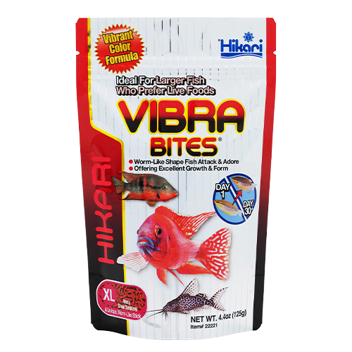 Корм Hikari Vibra Bites для аквариумных рыб от 8 до 15-20 см XL черви ~7-8 мм 125 г медленно-тонучий (22221)